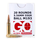 5.56x45 - 55 Grain FMJ M193 - Global Ordnance - 20 Rounds