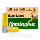 20 ga - 2-3/4" Lead Shot - 7/8 oz. - #6 -  Remington Game Load - 25 Rounds