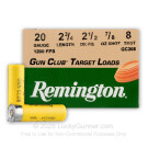 20 ga - 2-3/4" Lead Shot - 7/8 oz. - #8 -  Remington Gun Club - 25 Rounds