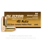 45 ACP - 230 Grain JHP - Blazer Brass - 50 Rounds