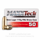 9mm - 115 Grain FMJ - MAXXTech Brass - 500 Rounds