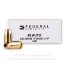 45 ACP - 230 gr JHP Hi-Shok - Federal Classic Personal Defense - 50 Rounds