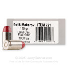 9mm Makarov - 115 Grain Hard Cast FN - Underwood - 20 Rounds
