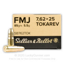 7.62x25mm Tokarev - 85 Grain FMJ - Sellier & Bellot  - 50 Rounds