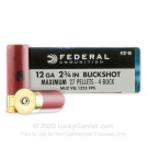 12 Gauge - 2-3/4" #4 Buck - Federal Power Shok - 250 Rounds