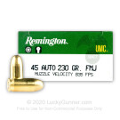 45 ACP - 230 gr MC - Remington UMC - 50 Rounds
