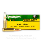 308 - 150 Grain PSP - Remington Core-Lokt - 20 Rounds