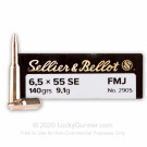 6.5x55mm Swedish - 140 gr FMJ - Sellier & Bellot - 20 Rounds