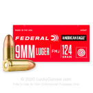 9mm - 124 Grain FMJ - Federal American Eagle - 50 Rounds