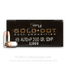 .45 ACP - +P 200 Grain Jacketed Hollow Point - Speer Gold Dot - 1000 Rounds