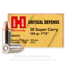 30 Super Carry - 100 Grain FTX - Hornady Critical Defense - 200 Rounds