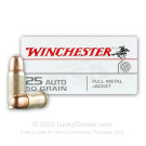 25 ACP - 50 Grain FMJ - Winchester USA - 50 Rounds