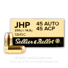 45 ACP - 230 Grain JHP - Sellier & Bellot - 1000 Rounds