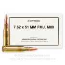 7.62x51 - 147 Grain FMJ M80 - Armscor - 20 Rounds