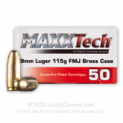 9mm - 115 Grain FMJ - MAXXTech Brass - 500 Rounds