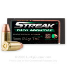 9mm - 124 Grain TMJ Non-Incendiary Visual Tracer - Ammo Inc. Streak - 50 Rounds