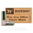 12 Gauge - 2-3/4" 9 Pellets 00 Buckshot - Winchester Military Grade - 250 Rounds