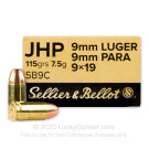 9mm - 115 Grain JHP - Sellier & Bellot - 50 Rounds