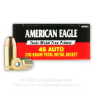 45 ACP - 230 gr TMJ - Federal American Eagle - Non-Toxic Primer - 50 Rounds