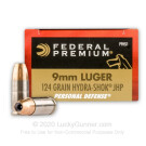 9mm - 124 Grain Hydra-Shok JHP - Federal Premium - 20 Rounds