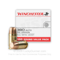 380 Auto - 95 Grain FMJ - Winchester USA - 100 Round Value Pack