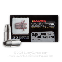 9mm - +P 115 Grain SCHP - Barnes TAC-XPD - 20 Rounds