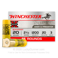 20 Gauge - 2-3/4" 20 Pellets #3 Buckshot - Winchester Super-X - 15 Rounds
