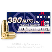 380 Auto - 95 Grain FMJ - Fiocchi Range Dynamics - 1000 Rounds
