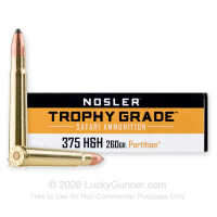 375 H&H Magnum - 260 Grain Partition - Nosler Custom Trophy Grade - 20 Rounds