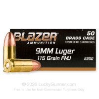 9mm - 115 Grain FMJ - Blazer Brass - 50 Rounds