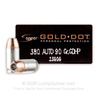 380 Auto - 90 gr JHP - Speer Gold Dot - 20 Rounds 