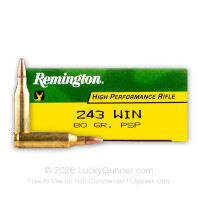 243 - 80 Grain PSP - Remington High Performance Rifle - 20 Rounds