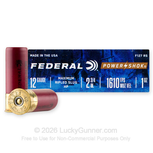12 Gauge - 2-3/4" 1oz. HP Rifled Slug - Federal Power-Shok - 250 Rounds - Federal Ammo