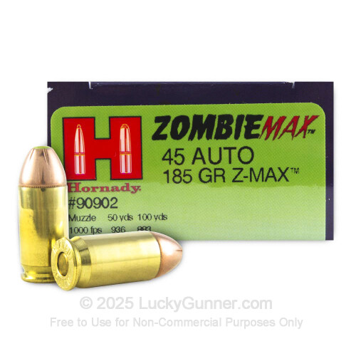 45 ACP Zombie Defense Ammo For Sale - 185 gr JHP Zmax Hornady Ammunition In  Stock - 200 Rounds