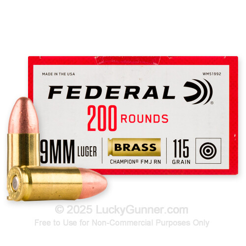 9mm - 115 Grain FMJ - Federal Champion Training - 200 Rounds