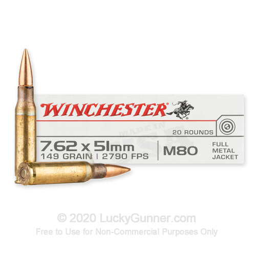 Cheap 7.62x51 Ammo For Sale - 149 Grain FMJ M80 Ammunition in 