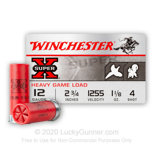 12 Gauge Ammo - 2-3/4 Lead Shot Heavy Game shells - 1-1/8 oz - #4 - Winchester  Super-X - 250 Rounds